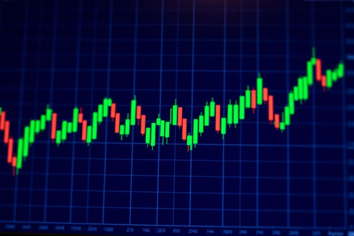 Bitcoin candlestick chart on trading screen